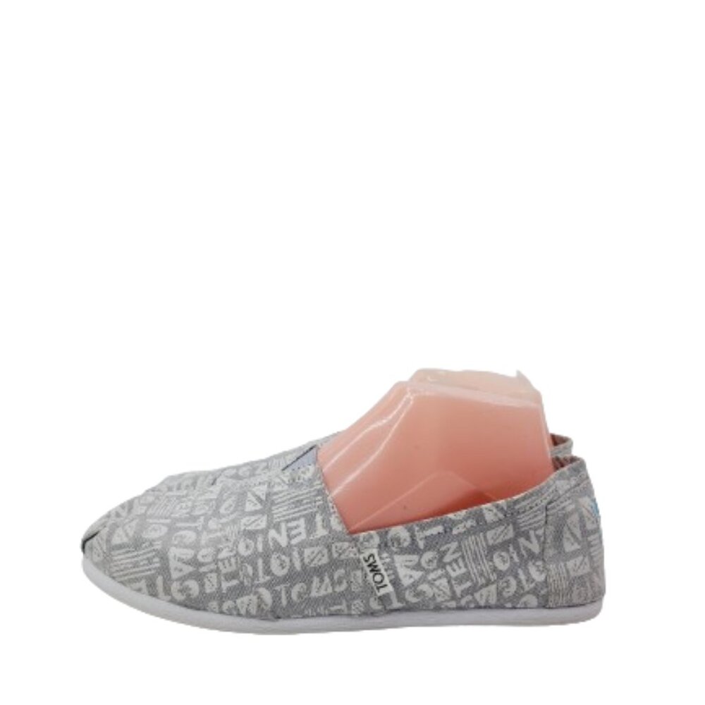 TOMS Women's White Grey Chambray Canvas Slip-On‎ Flat Comfort Shoes Size US 8